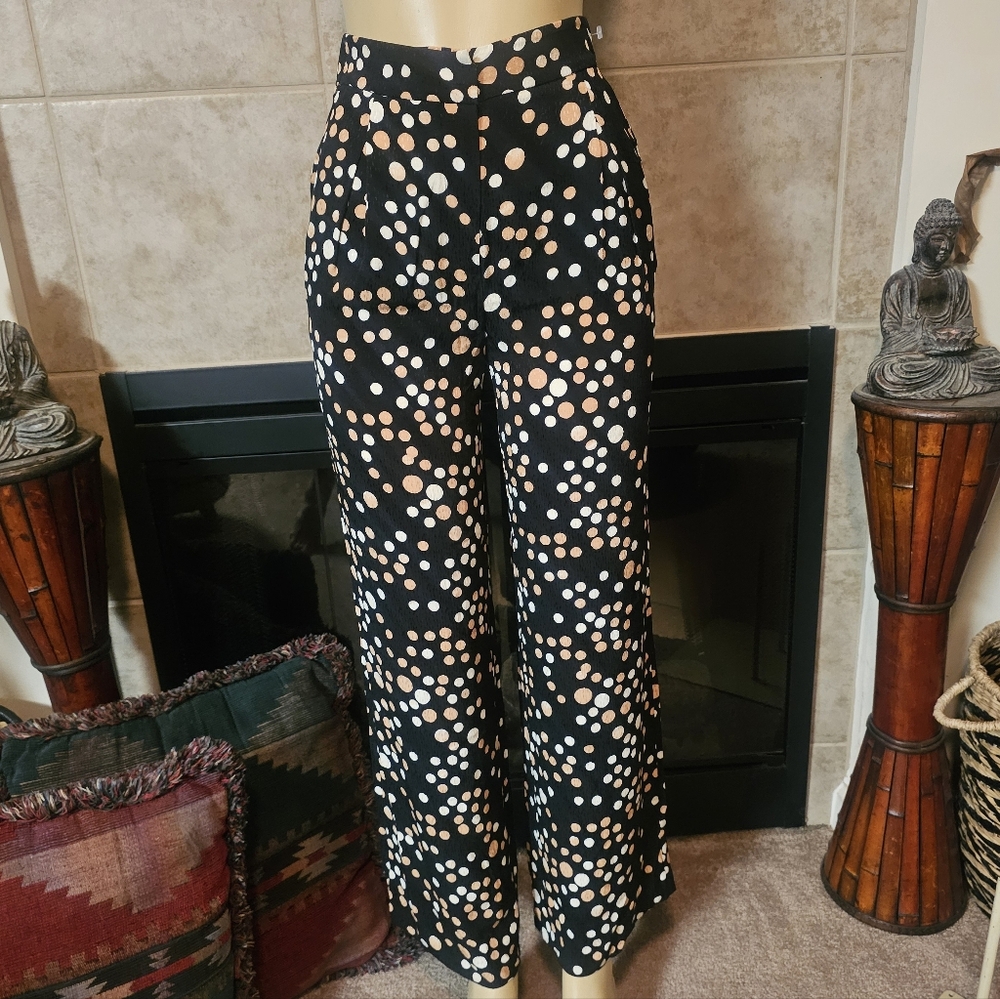 Diane von Furstenberg Brianna Pearls Camel Polka Dot Wide Leg Pants. Size 0.